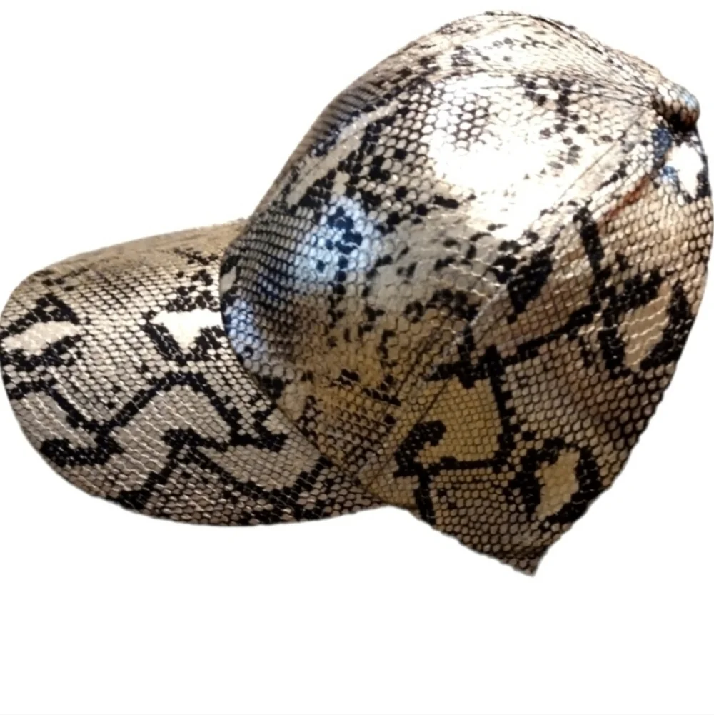 Metallic Snake Skin Faux Leather Cap Gold/Black NWT